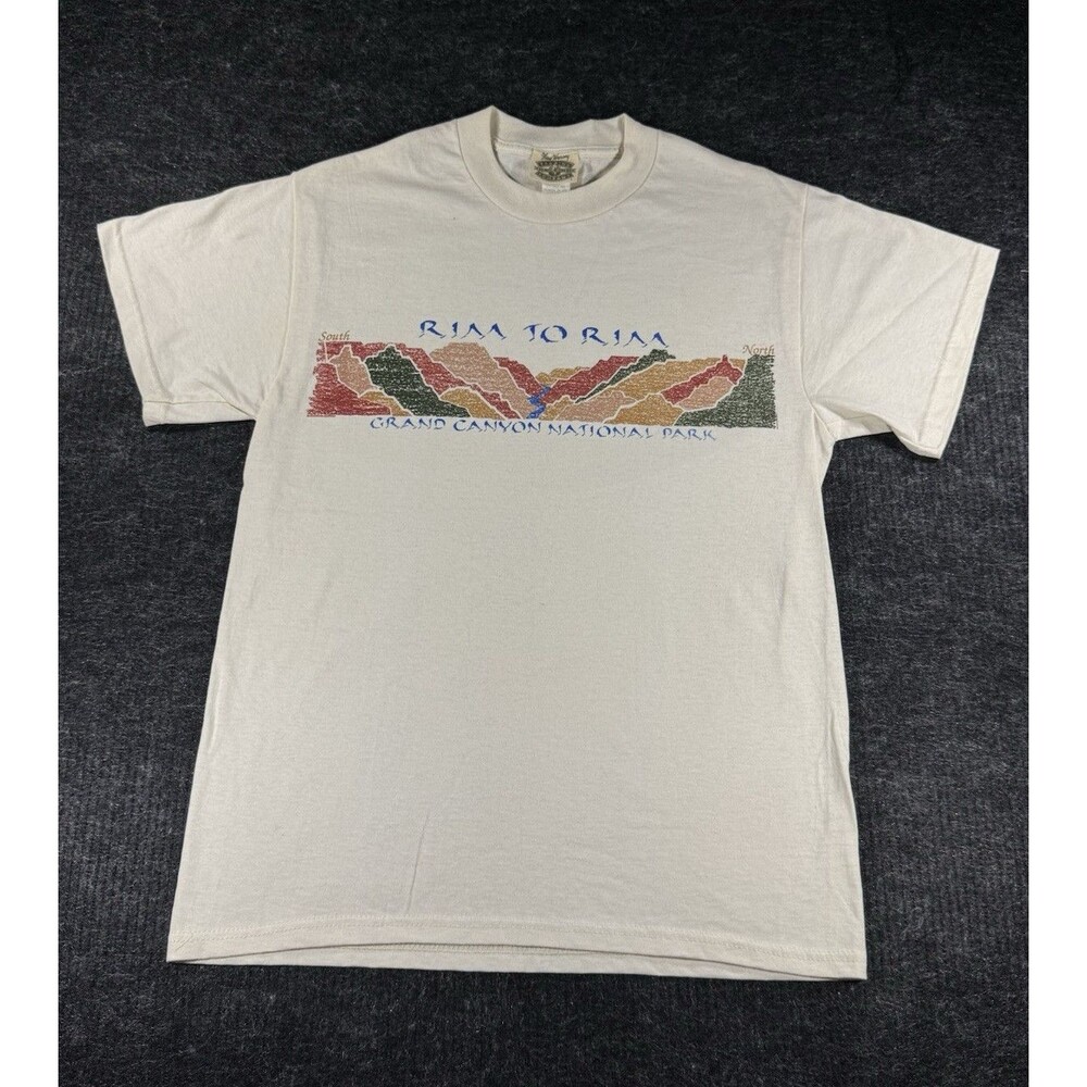 Vtg 90s Fred Harvey Grand Canyon Rim to Rim Size M T-Shirt Cream National Park